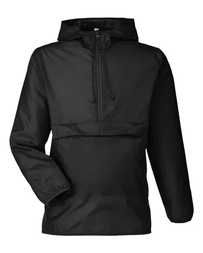 Team 365 Team 365 Unisex Zone Protect Packable Anorak Jacket in Black, front view