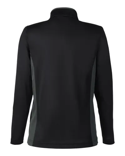 Harriton Harriton Women's Flash Snag Protection Plus IL Colorblock Quarter-Zip Pullover in Black/ Dark Charcoal, back view