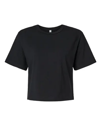 American Apparel American Apparel Women's Fine Jersey Mid-Length Boxy Tee in Black, front view
