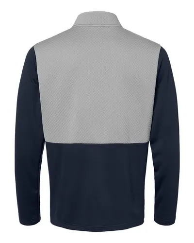 Adidas Adidas Men's Textured Mixed Media Quarter-Zip Pullover in Collegiate Navy/ Grey Three, back view