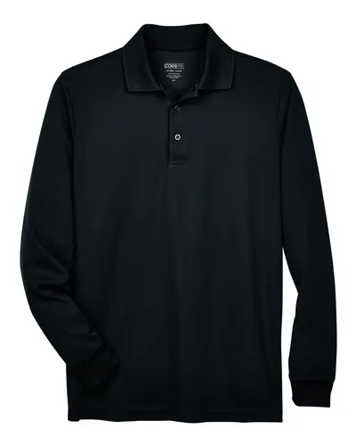 CORE365 CORE365 Men's Tall Pinnacle Performance Long Sleeve Piqué Polo in Black, front view