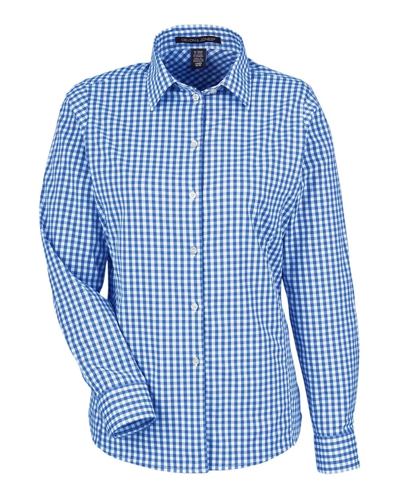 Devon & Jones Devon & Jones Women's CrownLux Performance® Gingham Dress Shirt — French Blue/ White