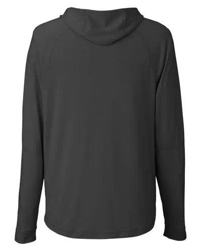 North End North End Unisex JAQ Stretch Performance Hooded Long Sleeve T-Shirt in Black, back view