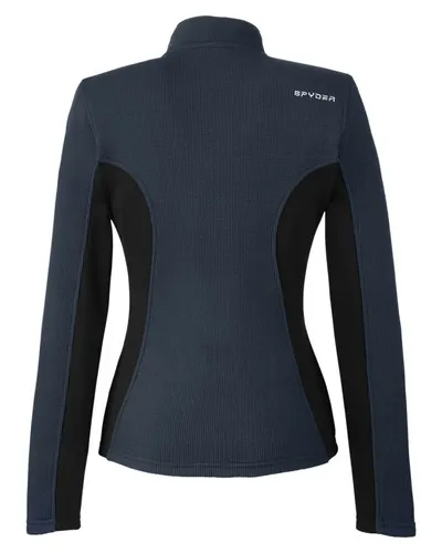 Spyder Spyder Women's Constant Full-Zip Sweater Fleece Jacket in Frontier/ Black/ White, back view