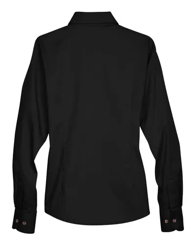 Harriton Harriton Women's Easy Blend™ Twill Dress Shirt with Stain-Release in Black, back view