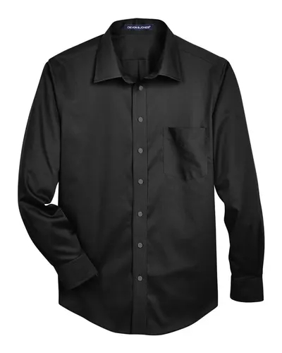 Devon & Jones Devon & Jones Men's Crown Collection® Solid Stretch Twill Woven Dress Shirt in Black, front view