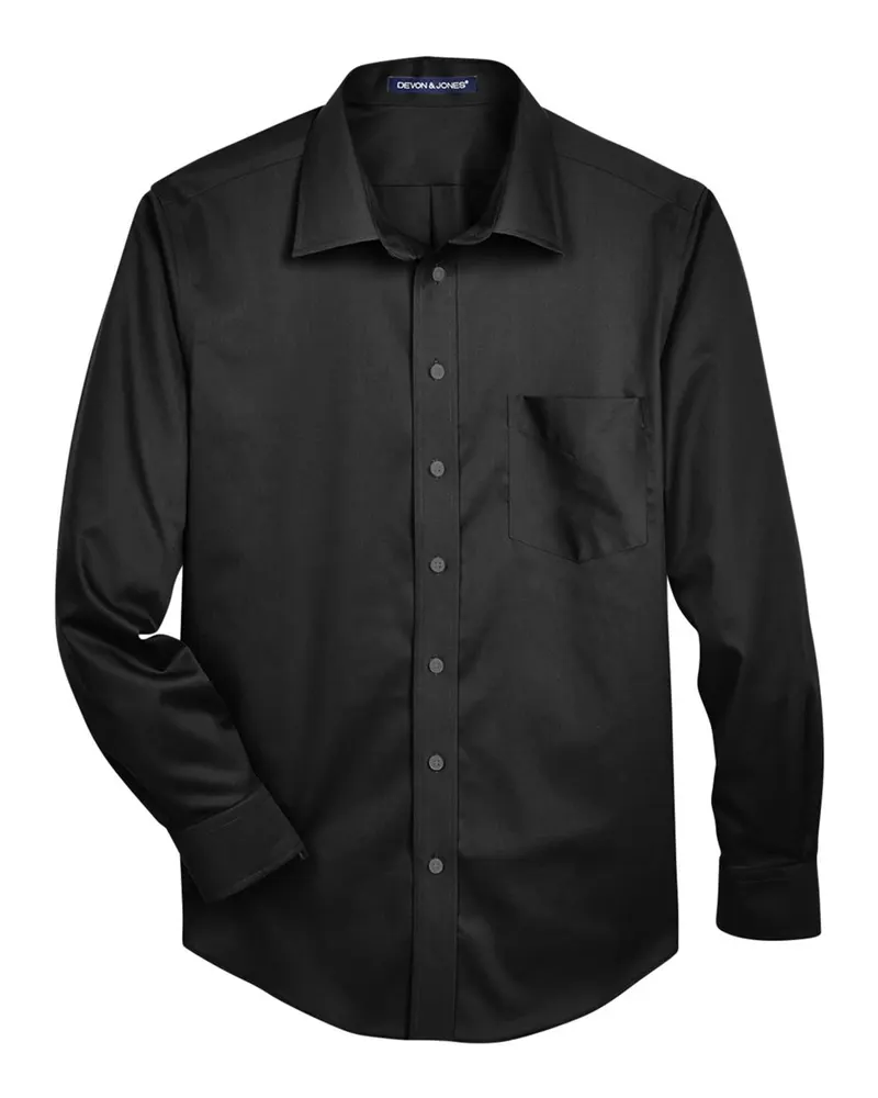 Devon & Jones Devon & Jones Men's Crown Collection® Solid Stretch Twill Woven Dress Shirt — Black