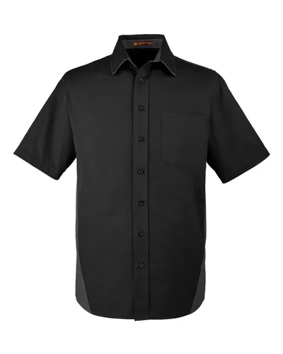 Harriton Harriton Men's Flash IL Colorblock Shirt in Black/ Dark Charcoal, front view