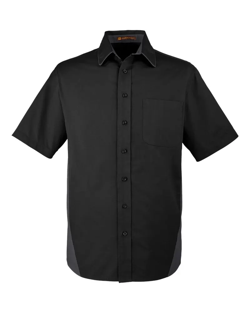 Harriton Harriton Men's Flash IL Colorblock Shirt — Black/ Dark Charcoal