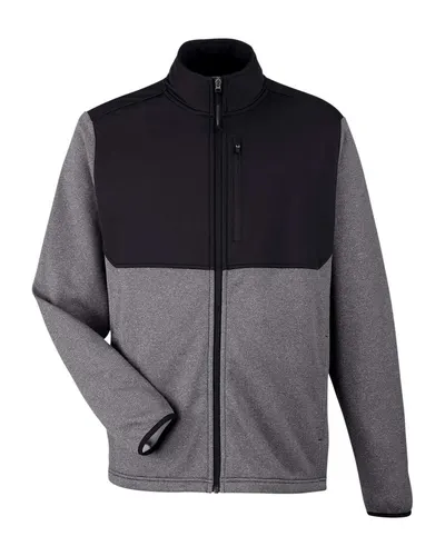 CORE365 CORE365 Men's Venture Heathered Stripe Hybrid Jacket in Black/ White, front view