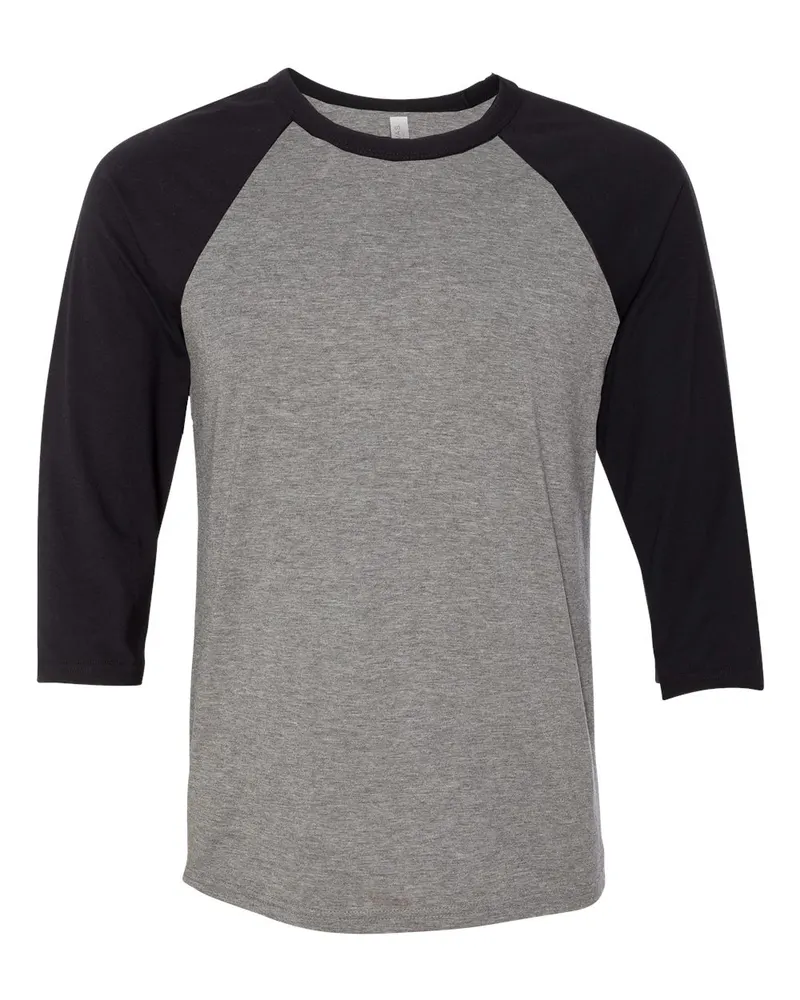 BELLA + CANVAS BELLA + CANVAS Unisex Three-Quarter Sleeve Baseball Tee — Deep Heather/ Black