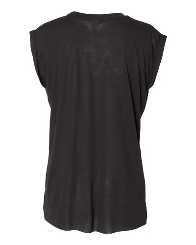 BELLA + CANVAS BELLA + CANVAS Women’s Flowy Rolled Cuffs Muscle Tee in Black, back view