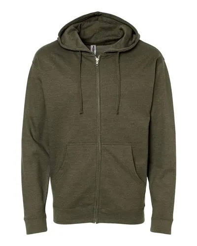 Independent Trading Co. Independent Trading Co. Unisex Midweight Full-Zip Hooded Sweatshirt in Army Heather, front view