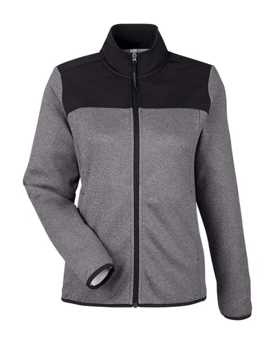 CORE365 CORE365 Women's Venture Heathered Stripe Hybrid Jacket in Black/ White, front view