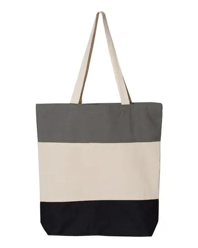 Q-Tees Q-Tees 11L Tri-Color Tote in Black/ Natural/ Light Grey, front view