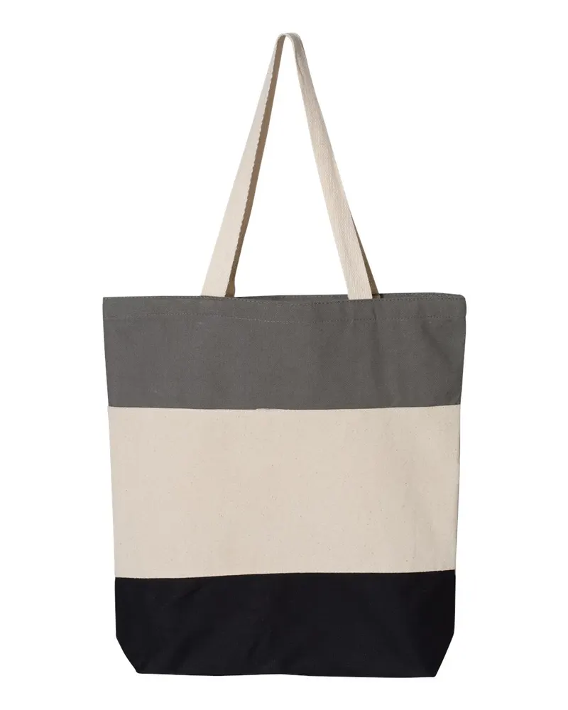 Q-Tees Q-Tees 11L Tri-Color Tote — Black/ Natural/ Light Grey