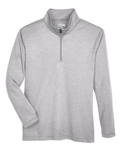 Team 365 Team 365 Youth Zone Sonic Heather Performance Quarter-Zip Pullover in Athletic Heather, front view