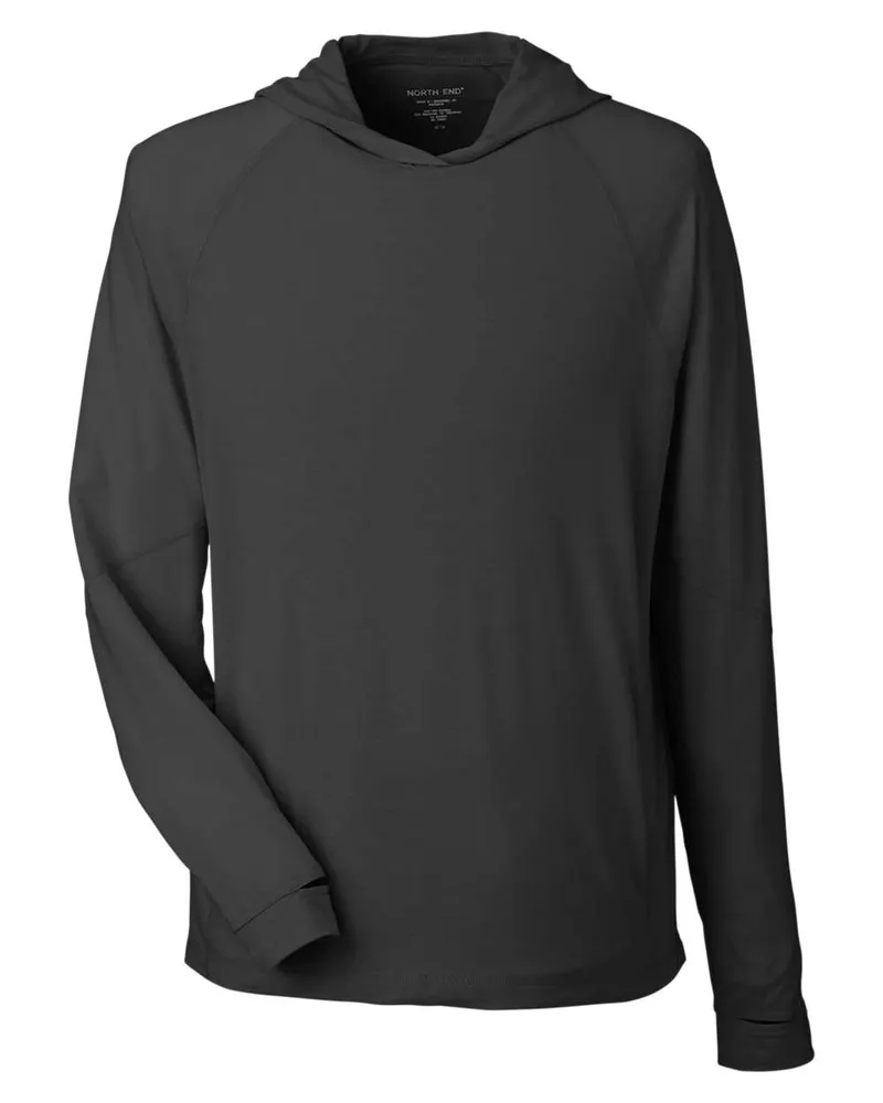 North End North End Unisex JAQ Stretch Performance Hooded Long Sleeve T-Shirt — Black