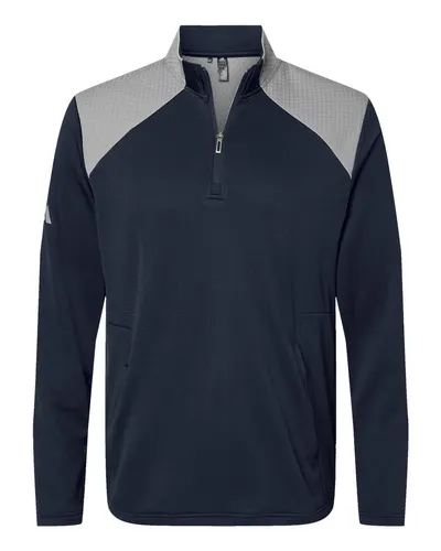 Adidas Adidas Men's Textured Mixed Media Quarter-Zip Pullover in Collegiate Navy/ Grey Three, front view