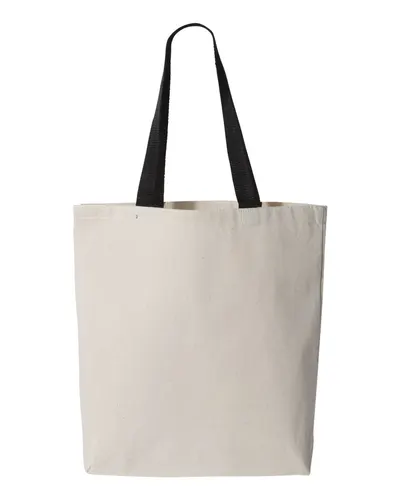 Q-Tees Q-Tees 11L Canvas Tote with Contrast-Color Handles in Natural/ Black, front view
