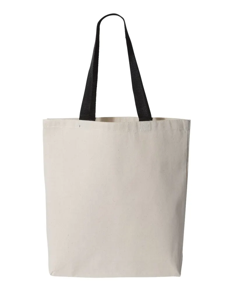 Q-Tees Q-Tees 11L Canvas Tote with Contrast-Color Handles — Natural/ Black