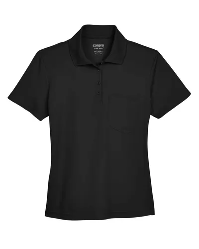 CORE365 CORE365 Women's Origin Performance Piqué Polo with Pocket in Black, front view