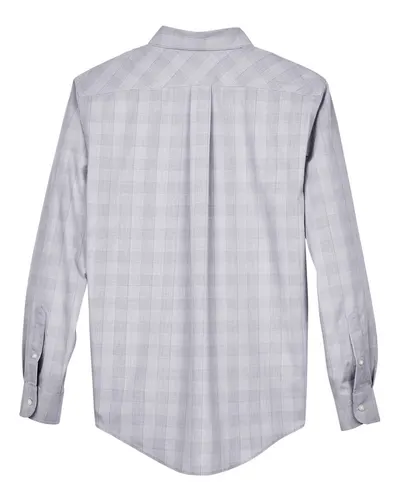 Devon & Jones Devon & Jones Men's Crown Collection® Glen Plaid Woven Dress Shirt in White/ Graphite/ Light Grey, back view