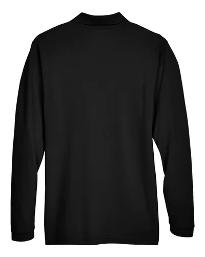 Harriton Harriton Men's Easy Blend™ Long Sleeve Polo in Black, back view
