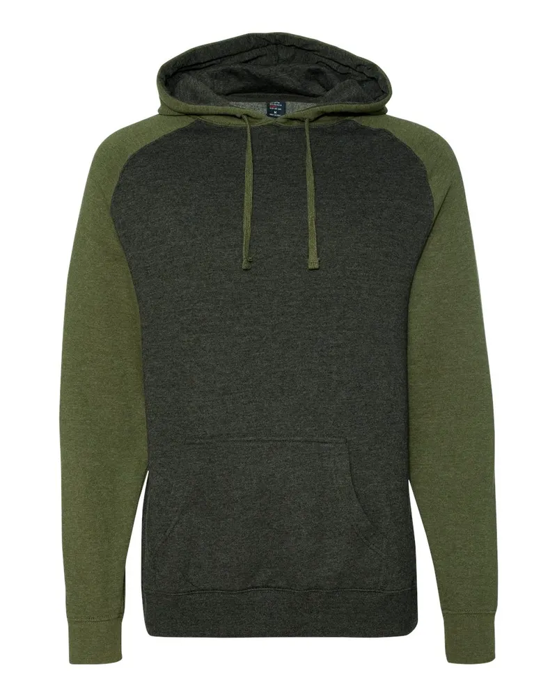 Independent Trading Co. Independent Trading Co. Unisex Raglan Hooded Sweatshirt — Charcoal Heather/ Army Heather