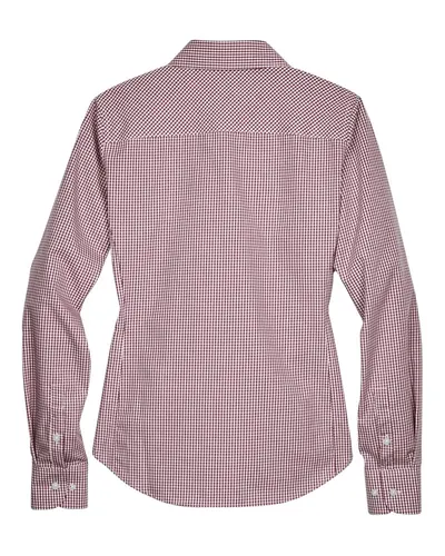 Devon & Jones Devon & Jones Women's Crown Collection® Gingham Check Woven Dress Shirt in Burgundy, back view