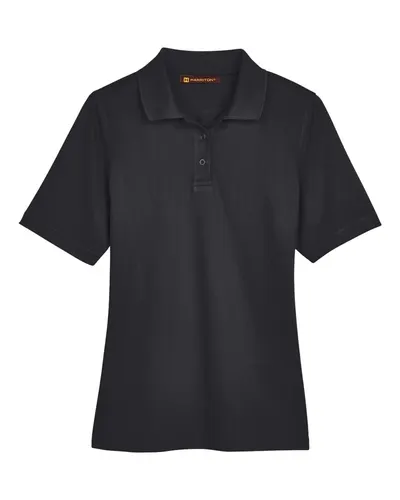 Harriton Harriton Women's Advantage Snag Protection Plus Polo in Black, front view