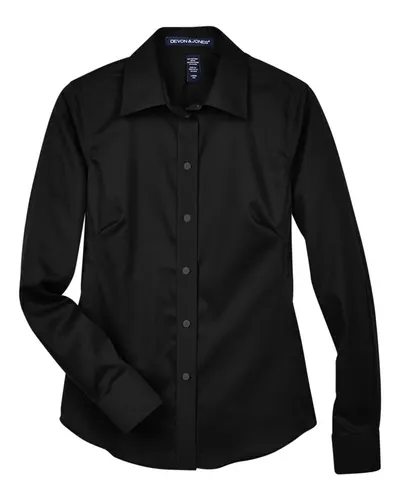 Devon & Jones Devon & Jones Women's Crown Collection® Solid Stretch Twill Woven Dress Shirt in Black, front view