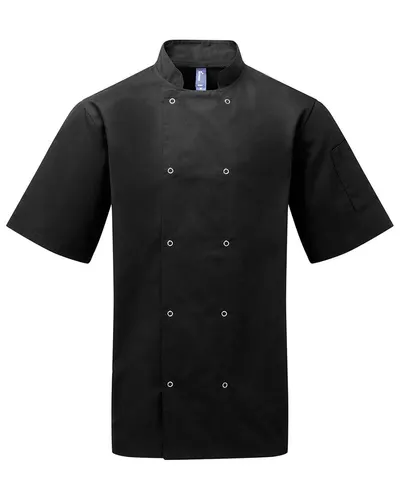 Artisan Collection by Reprime Artisan Collection by Reprime Unisex Ten Studded Front Short Sleeve Chef Coat in Black, front view