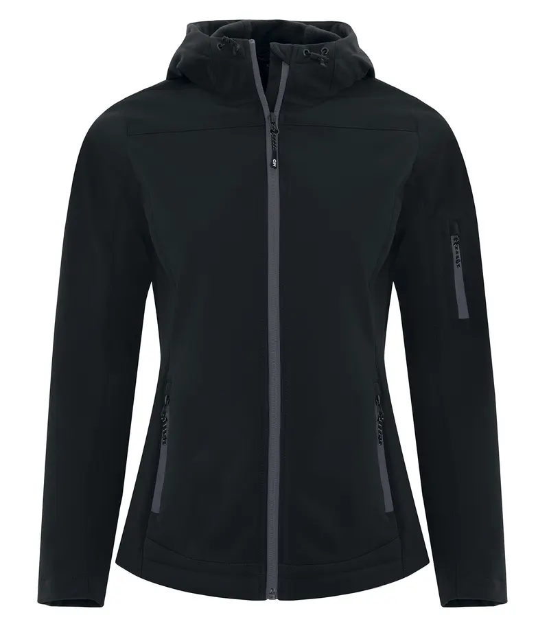 Coal Harbour® COAL HARBOUR® EVERYDAY HOODED WATER REPELLENT STRETCH SOFT SHELL LADIES' JACKET — Black