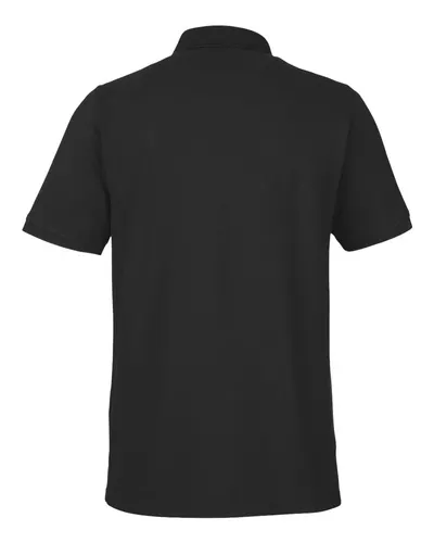 Harriton Harriton Men's Valiant Cotton Snag Protect Pocket Polo in Black, back view