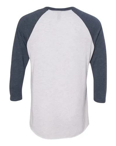Next Level Next Level Unisex Triblend Three-Quarter Raglan Tee in Indigo Sleeves/ Heather White Body, back view
