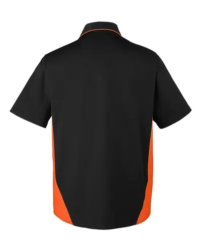 Harriton Harriton Men's Tall Flash IL Colorblock Shirt in Black/ Team Orange, back view