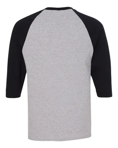 Gildan Gildan Unisex Heavy Cotton™ Raglan Three-Quarter Sleeve T-Shirt in Sport Grey/ Black, back view