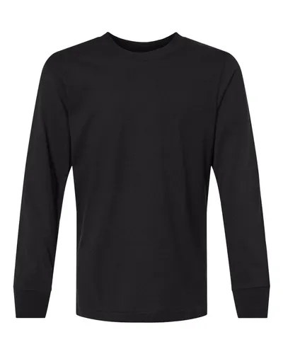 Next Level Next Level Youth Cotton Long Sleeve Tee in Black, front view