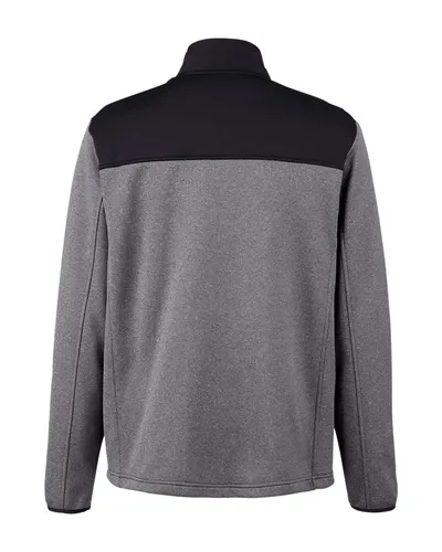 CORE365 CORE365 Men's Venture Heathered Stripe Hybrid Jacket in Black/ White, back view