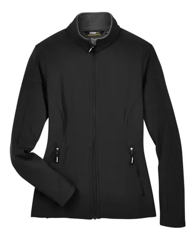 CORE365 CORE365 Women's Cruise Two-Layer Fleece Bonded Soft Shell Jacket in Black, front view