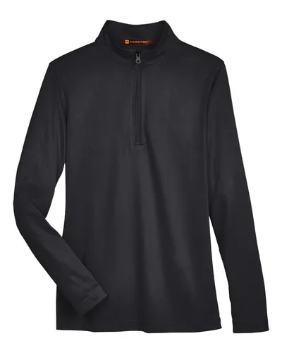 Harriton Harriton Women's Advantage Snag Protection Plus Quarter-Zip Pullover in Black, front view