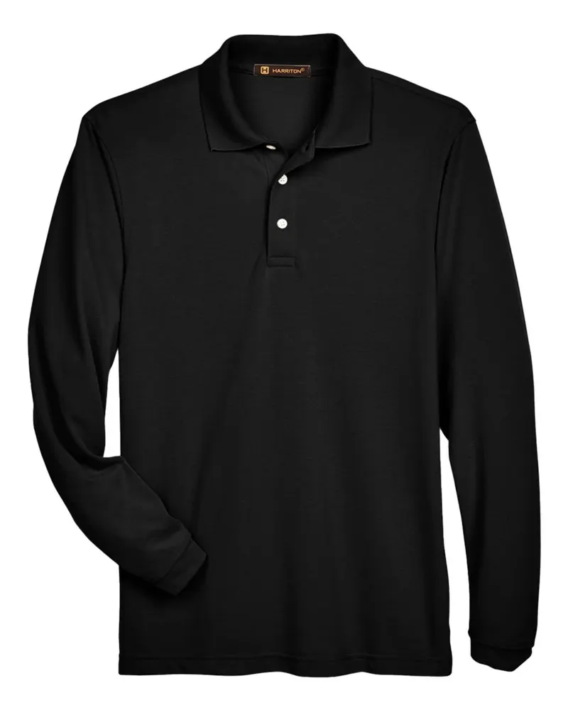 Harriton Harriton Men's Easy Blend™ Long Sleeve Polo — Black