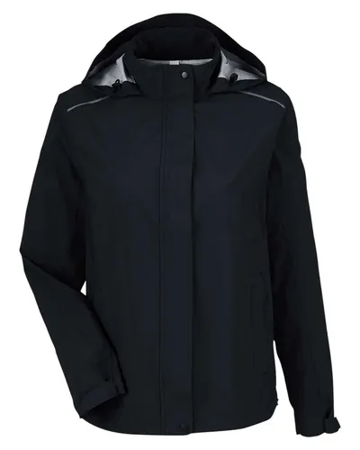 CORE365 CORE365 Women's Barrier Packable Waterproof Rain Jacket in Black, front view