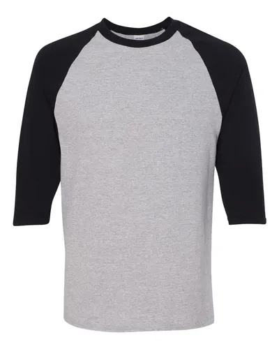 Gildan Gildan Unisex Heavy Cotton™ Raglan Three-Quarter Sleeve T-Shirt in Sport Grey/ Black, front view