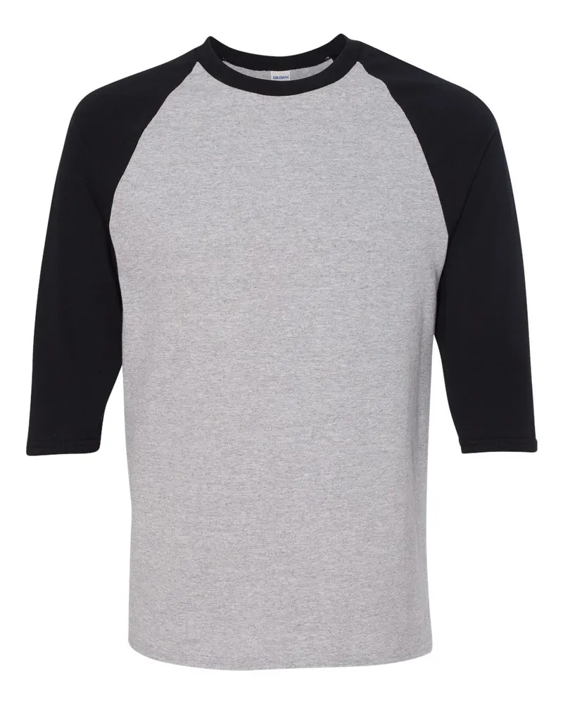 Gildan Gildan Unisex Heavy Cotton™ Raglan Three-Quarter Sleeve T-Shirt — Sport Grey/ Black
