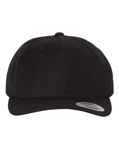 YP Classics YP Classics Premium Five-Panel Curved Bill Snapback Cap in Black, front view