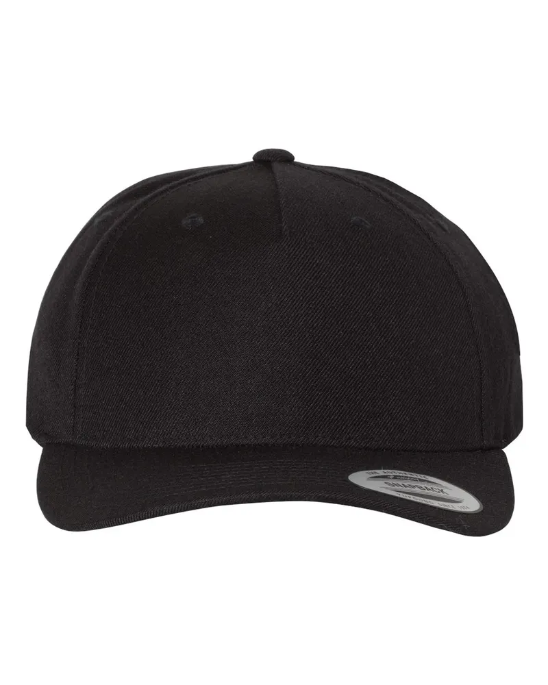 YP Classics YP Classics Premium Five-Panel Curved Bill Snapback Cap — Black