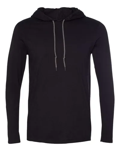 Gildan Gildan Unisex Softstyle® Lightweight Hooded Long Sleeve T-Shirt in Black/ Dark Grey, front view