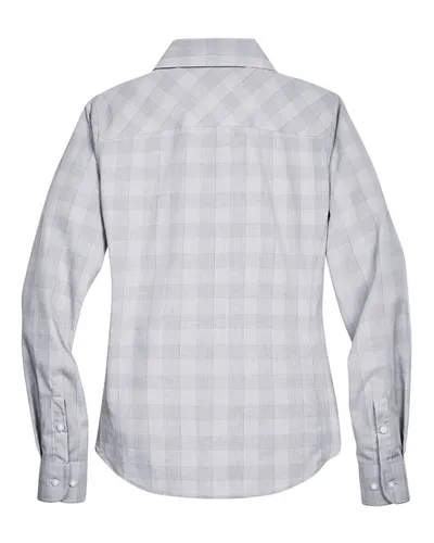 Devon & Jones Devon & Jones Women's Crown Collection® Glen Plaid Woven Dress Shirt in White/ Graphite/ Light Grey, back view